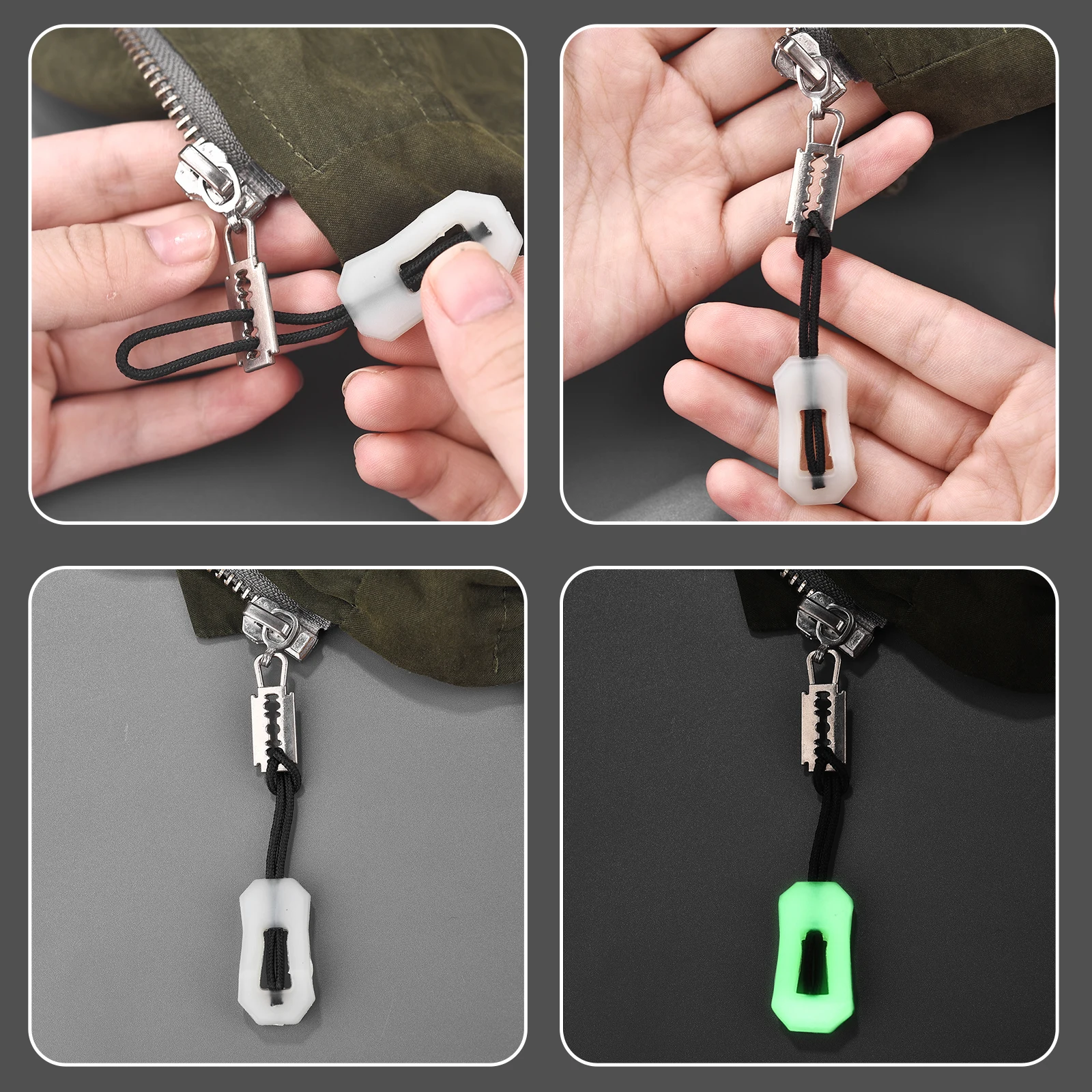 Zipper pullers zipper accessories 3/5/10pcs luminous zipper pull kit markers outdoor camping tool glow in the dark puller head for coats jackets rucksacks handbag