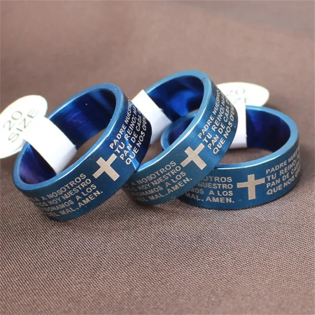 Stainless Steel Ring Spanish Bible Prayer Jesus Cross Men Women Birthday Gifts