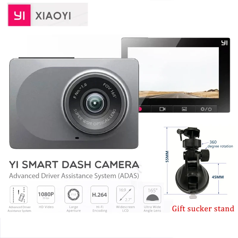xiaomi YI Smart Dash Cam For Car ADAS 2.7 Screen Full HD 1080P Dash Cam with Night Vision ADAS upgrade International Version