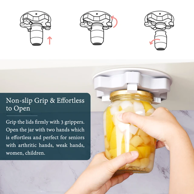 EZ Off Jar Opener - Under Cabinet Jar Lid & Bottle Opener - Opens Any Size  Jar