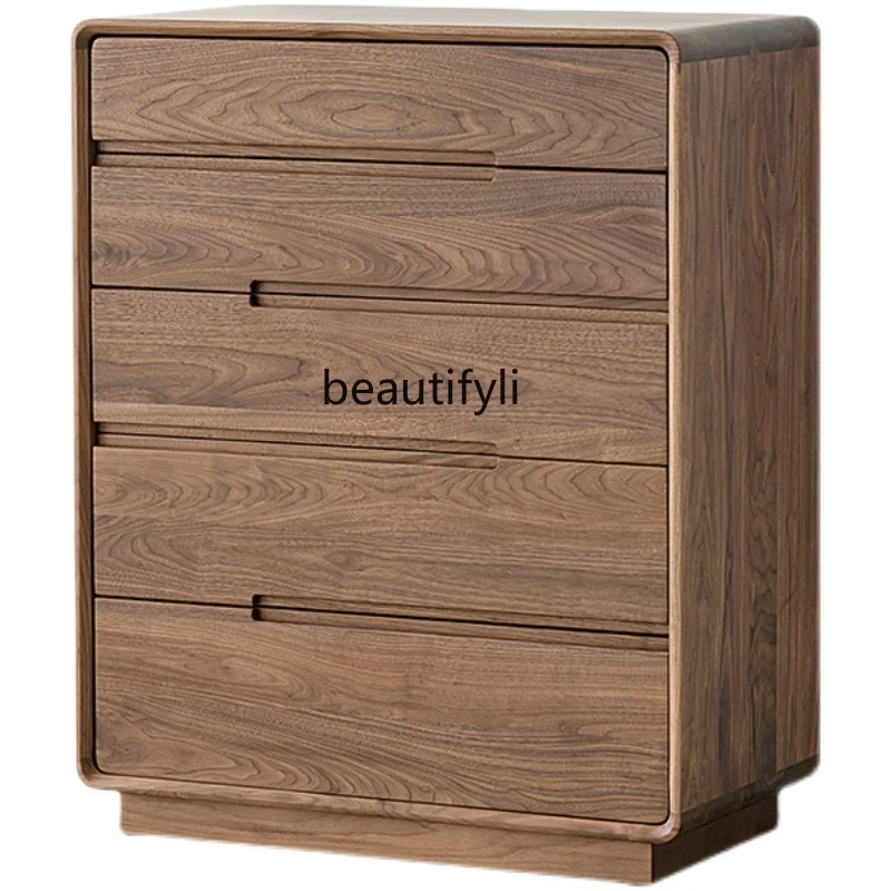 

Black Walnut Wooden Chests of Drawers Simple Modern Solid Wood Chest of Drawer Living Room Bedroom Side Cabinet Locker