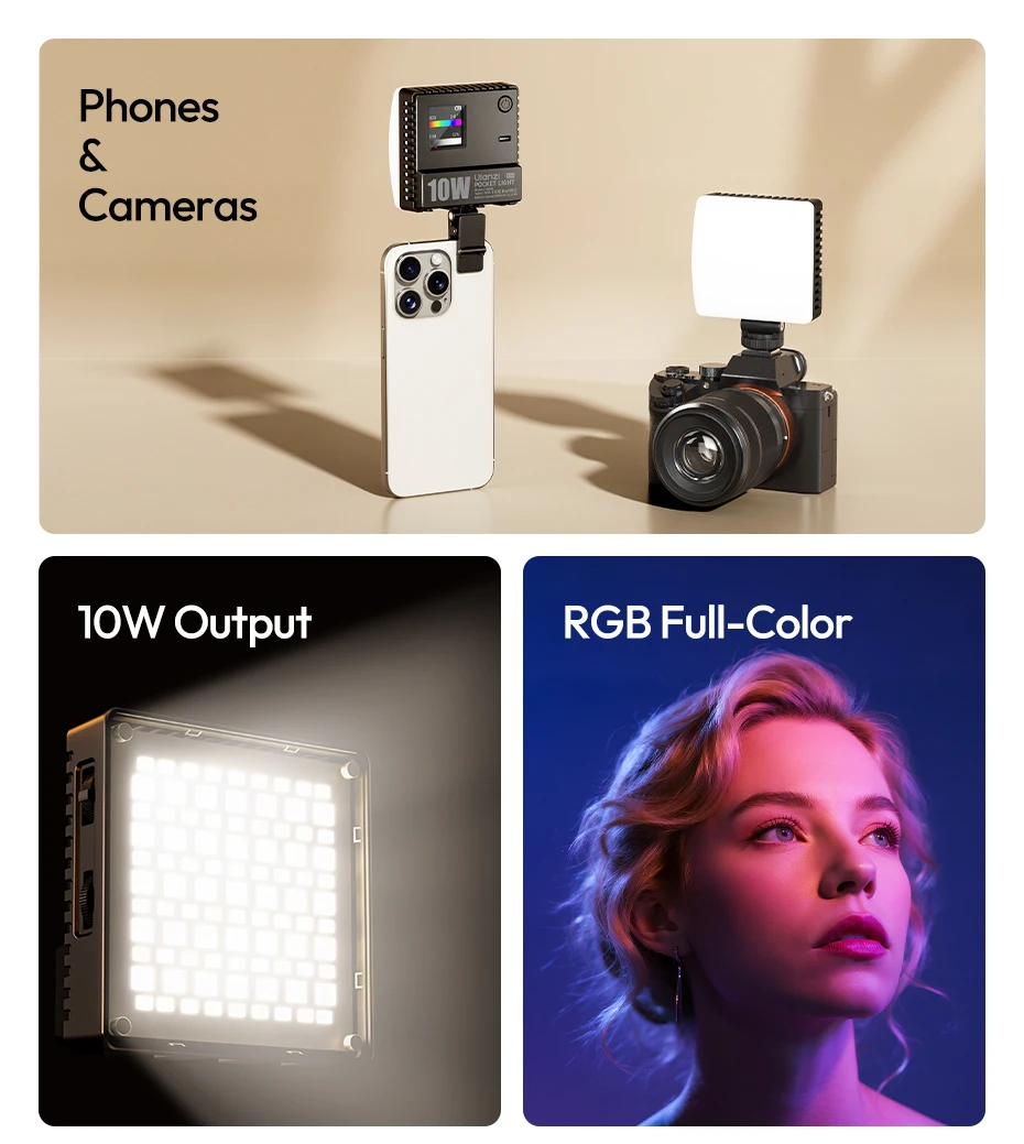 Pocket Power 10W RGB Video Light Fill Light for Smartphone Camera Laptop Tripod