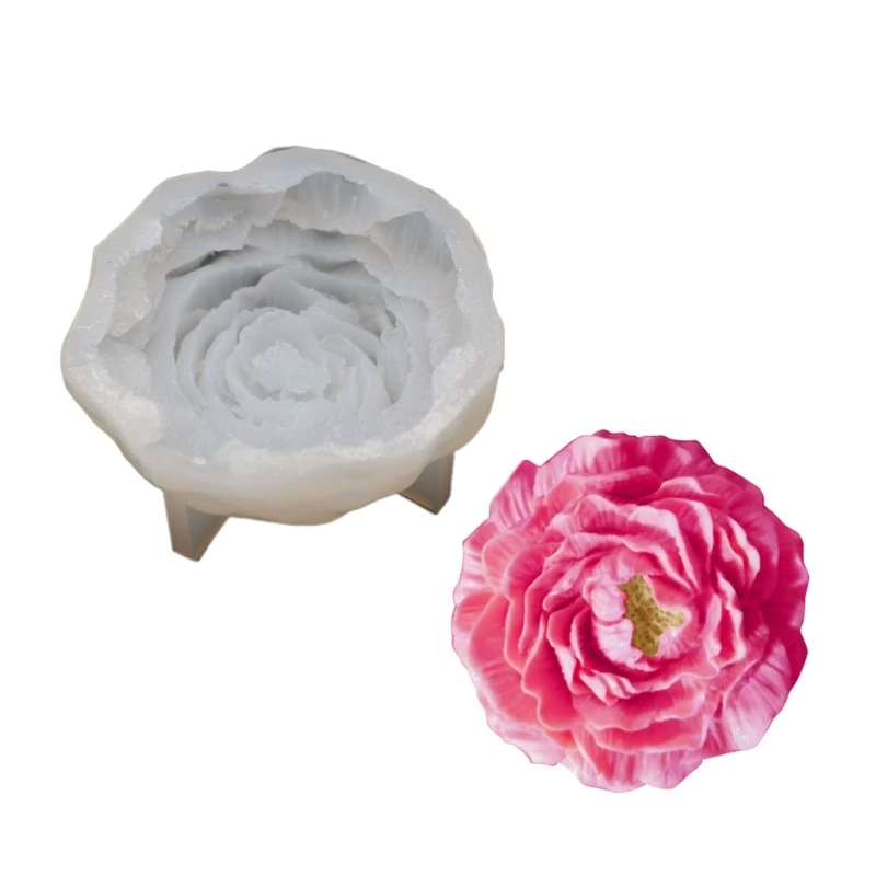 E0BF Peony Shape Soap Molds Clay Mould Silicone Material Gift for Hand-Making Lover