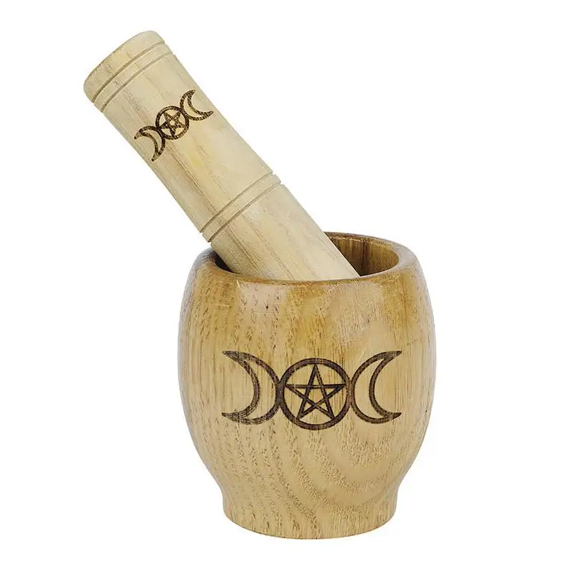 

Набор для приготовления пестиков, набор для приготовления специй, твердая деревянная чаша, трехфазный лунный узор, пентаграмма, рисунок для фармацевтики