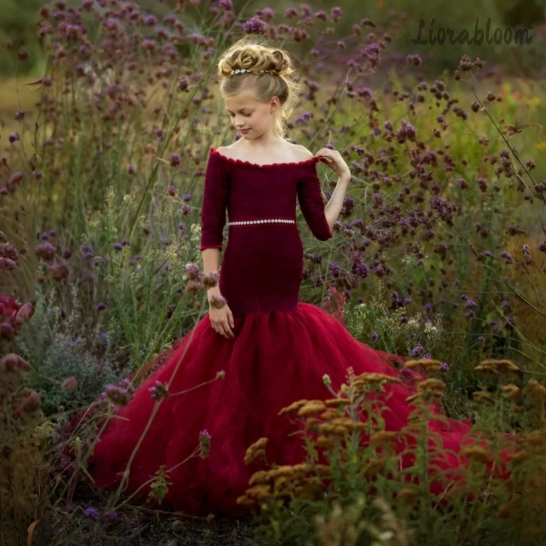 Girls' Off-Shoulder Formal Dress Mermaid-Style Dress Custom Multi-Color Flower Girl  Wedding Party Attire Dress свадебное платье