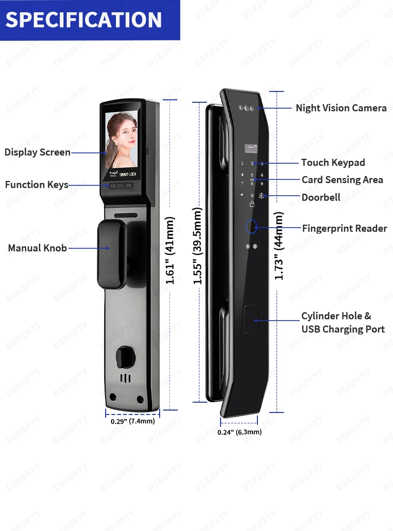Tuya 3D Face Real-time Intercom Digital Electronic Door Lock Security Camera Intelligent Fingerprint smart lock for home