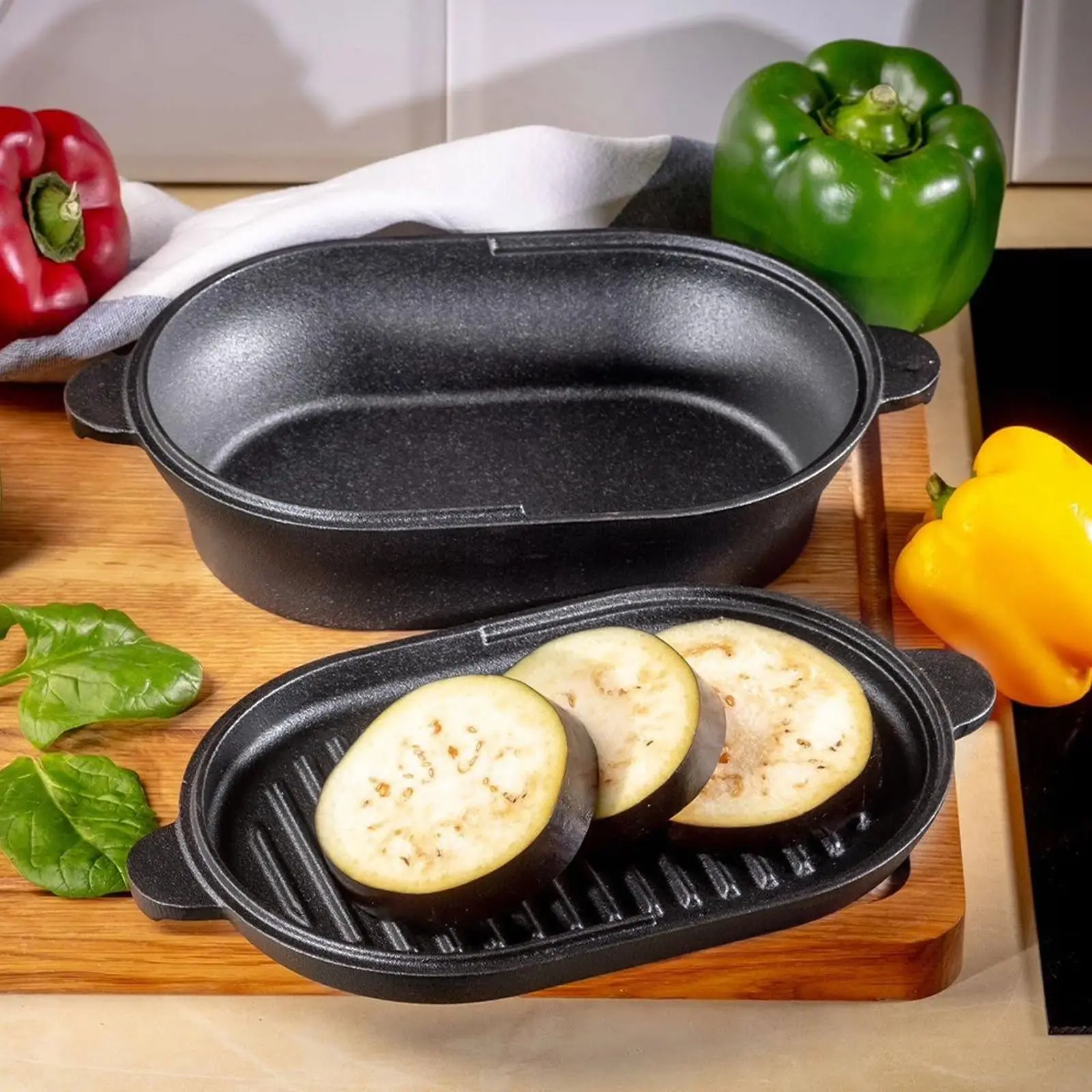 Cast Iron Dutch Oven 23cm 2 in 1 Pre-Seasoned Cast Iron Pot with Skillet Lid 6