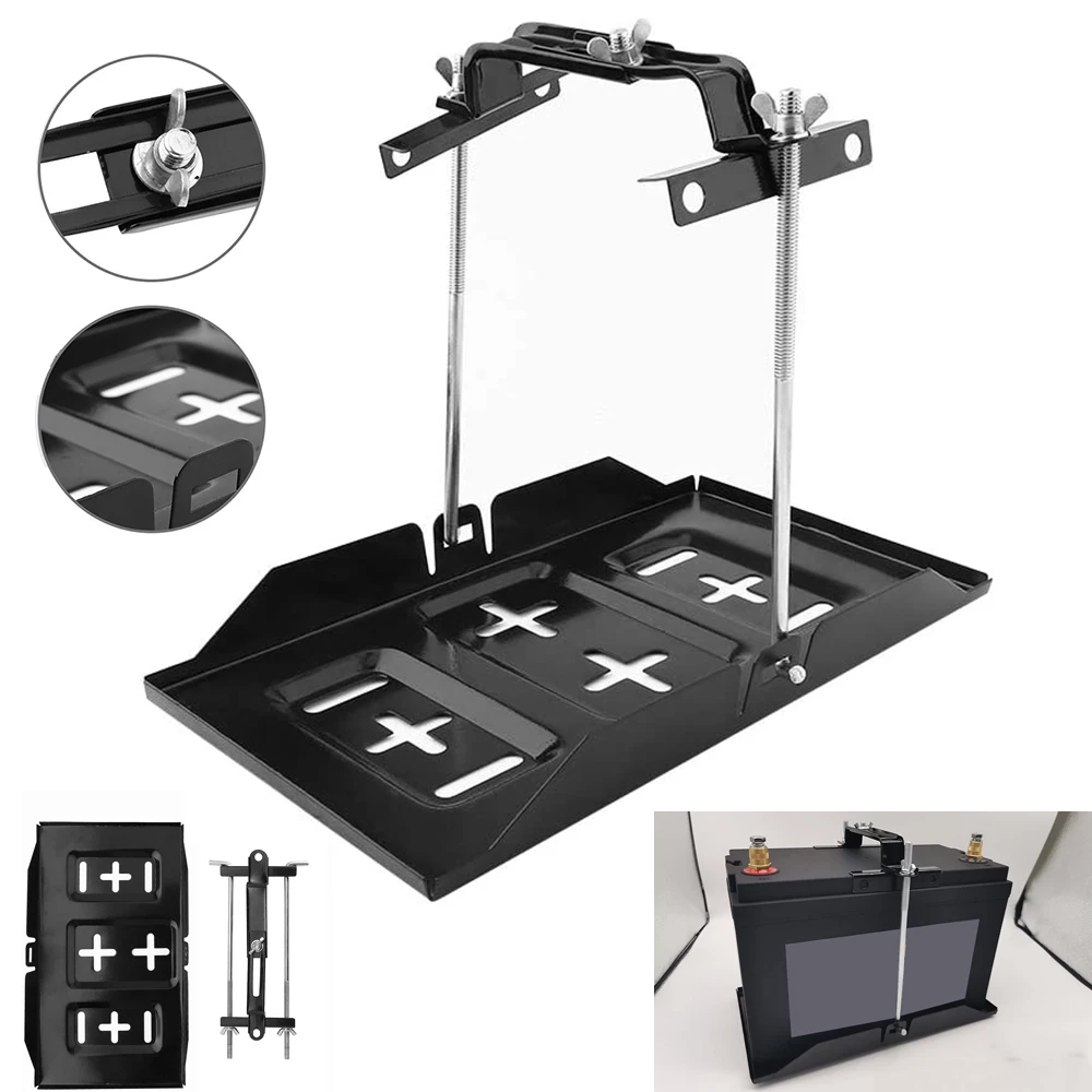Universal Car Battery Tray Bracket Storage Battery Holder Tray Mount Hold Down Clamp Recessed Slot Bracket Kit Accessory Car SUV