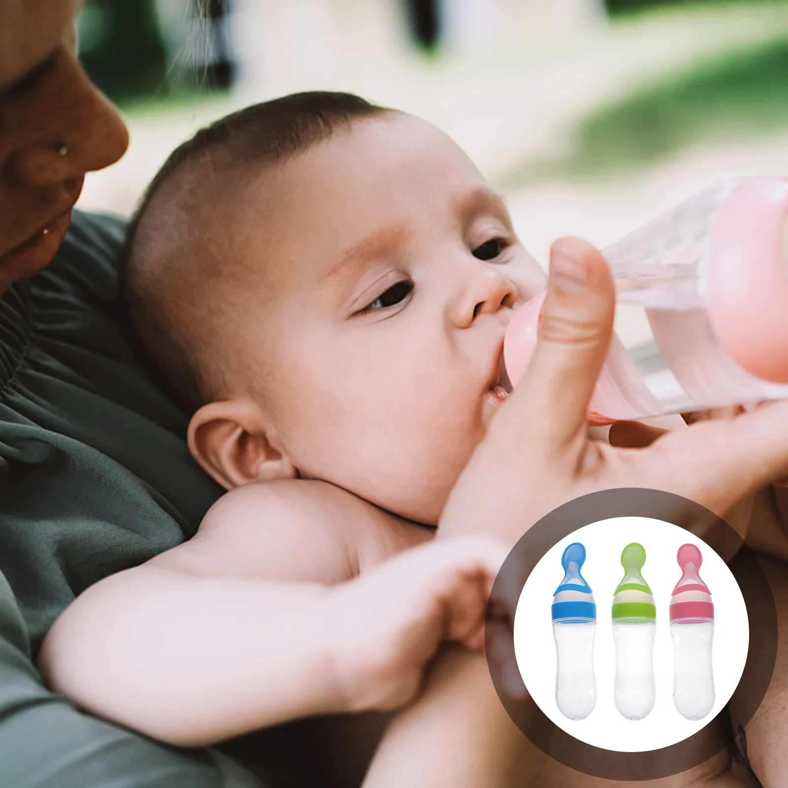 

Supvox Baby Eating Supplies Silicone Squeeze Feeding Bottle Spoon Newborn Tableware Tools Baby Infant Feeder Green Blue