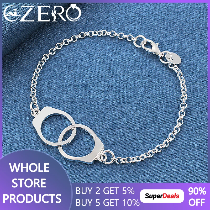 

Korean Fashion 925 Sterling Silver Popular Design Handcuffs Chain Bracelet For Women Man Wedding Party Charm Jewelry Gift