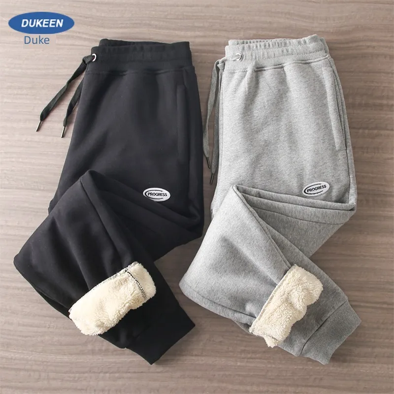 

American Style Lamb Cashmere Plush Sanitary Autumn And Winter Thickened Warm Cotton Pants, Casual Gray Leggings, SportS Pants