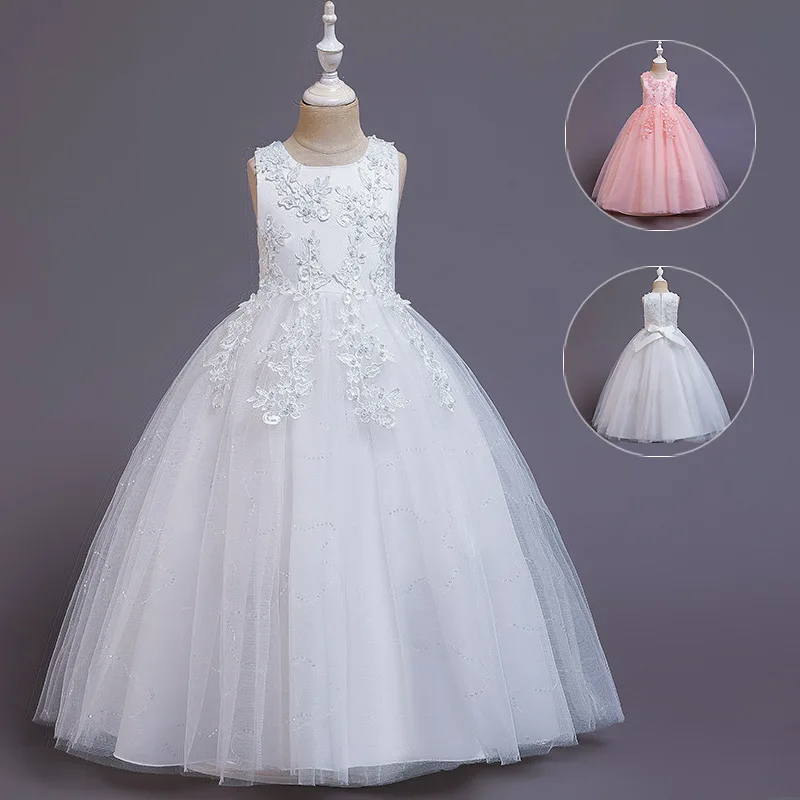 Kids Dresses Girls Lace Dress Embroidered Gown Princess Clothes Children Formal Evening Party Flower Girls Wedding Vestidois