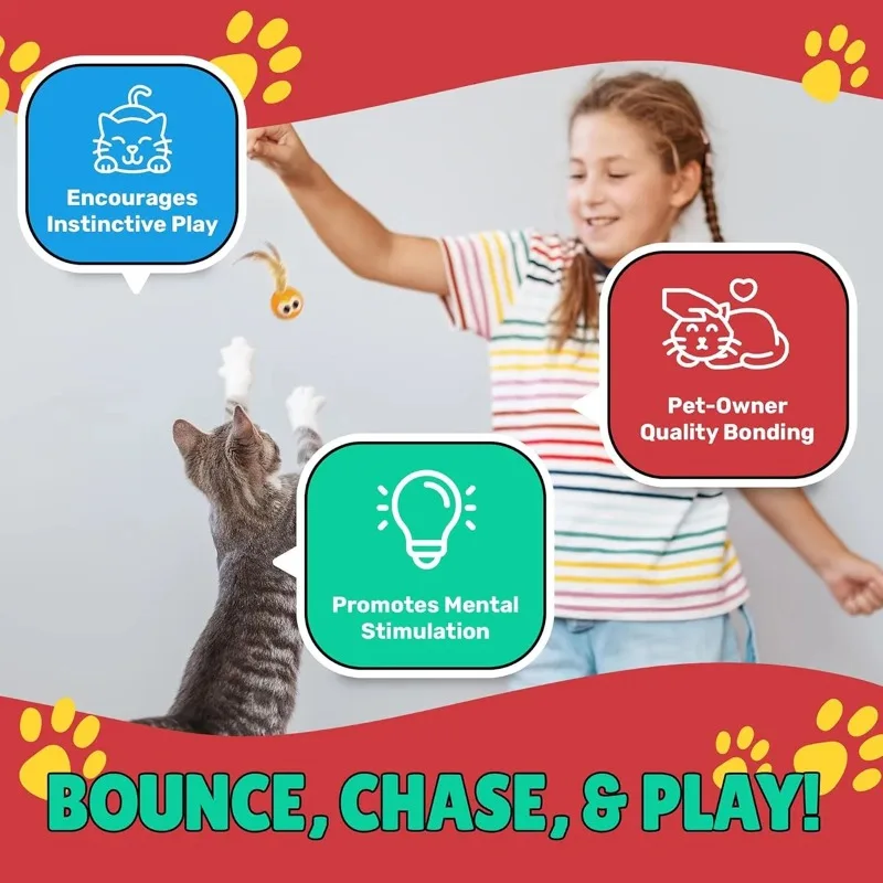 Creative Design Cat Toy Balls with Feather Tails - Stimulate Instinctive Play, Enhance Pet - Owner Bond for Cat and Dog Playing