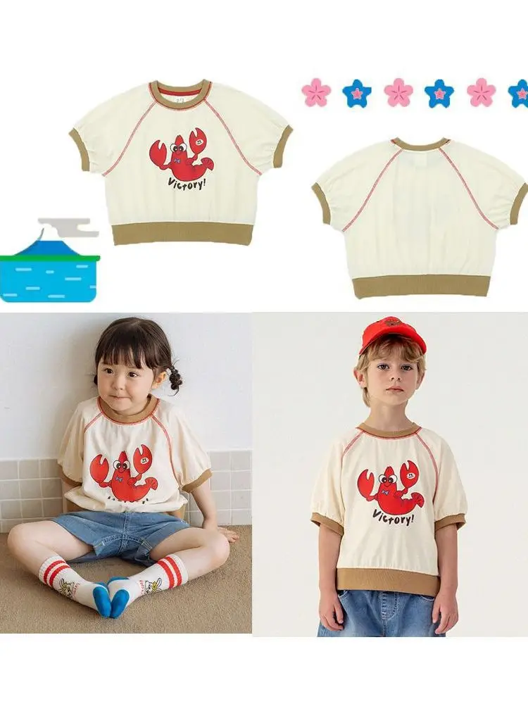 

Jenny&Dave 2023 Summer New Nordic Edition Top for Children's Cute Letter Printing Casual Short sleeved T-shirt for Children