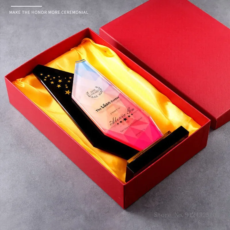 Customized Creative Crystal Trophy, Honor Creative Lettering, Color Printing, Excellent Employees Award, High-end Home Decor 1Pc