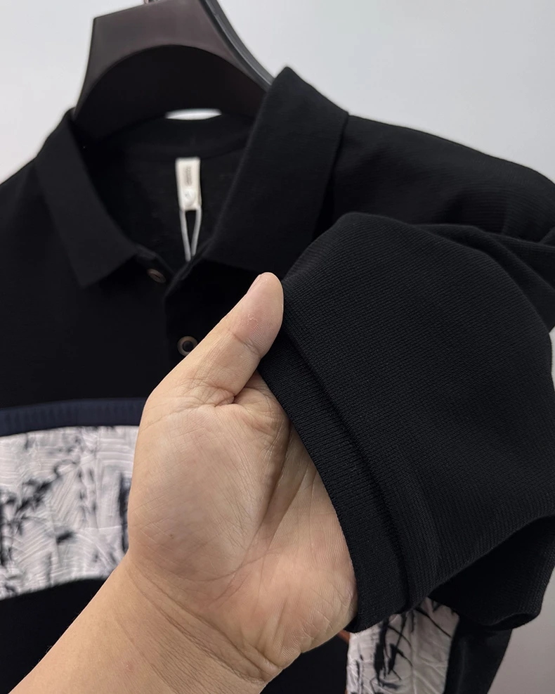 High quality fashion men's short sleeve polo shirt trend personalized patchwork stripes luxury comfortable lightweight T-shirt 16 Se379c7333e234946a66a4d8da946b797w