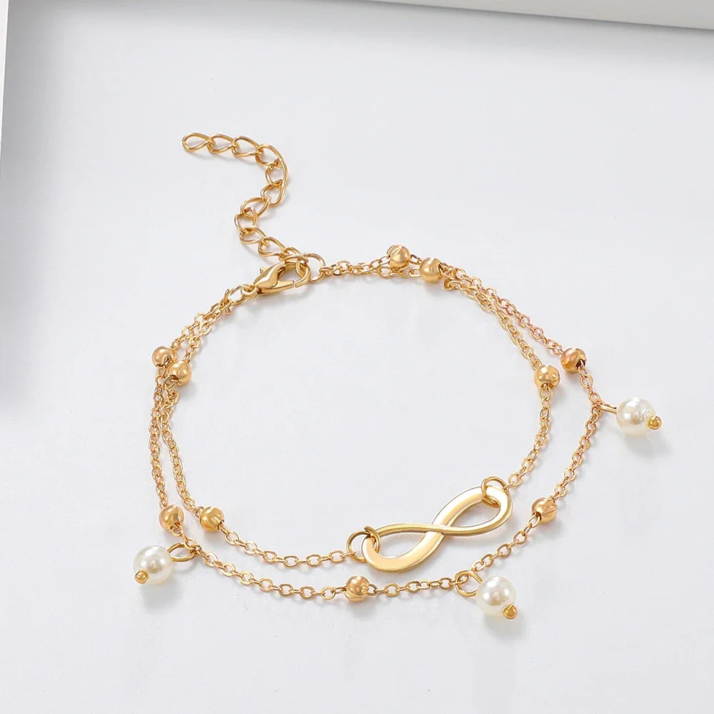 Neue Böhmen Retro Perle Herz Unendlichkeit Doppel-Deck Fußkettchen Armband Set Fuß Strand Fußkettchen Kette für Frauen Schmuck Fußkettchen – Detail 4