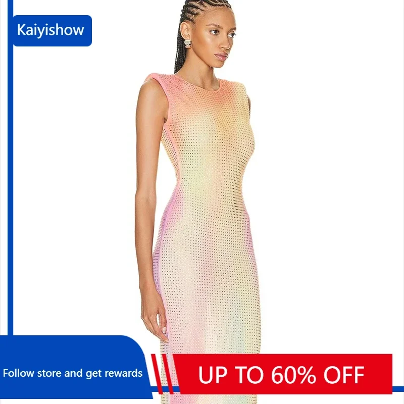 2023 New Blingbling Hot Drill Diamond Beaded Women Colorful Sexy Slim Bodycon Dress