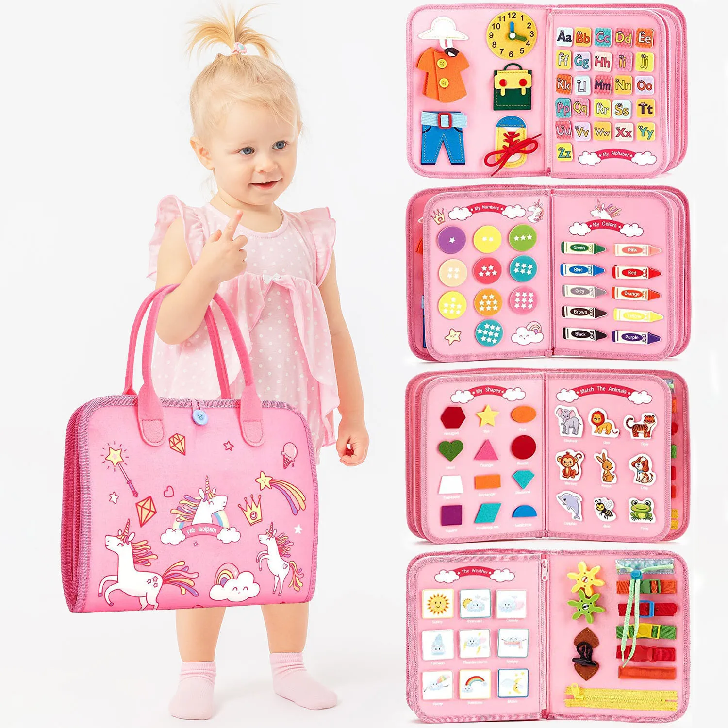 Toddlers Travel Busy Board Boys Girls Montessori Toys For 2+ Year Old Preschool Learning Life Skill, Alphabet, Number,_voghion.com