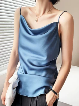 AOSSVIAO قطع علوية من الحرير الساتان للسيدات لصيف 2025 بحزام مثير أساسي بحزام سباغيتي قطع علوية نسائية بدون أكمام سترة كاميس 2