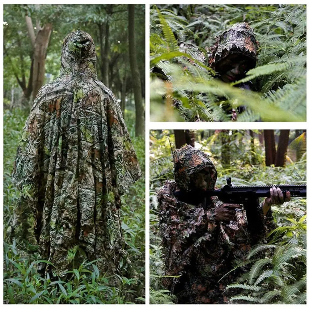 3D Maple Leaf Bionic Camouflage Ghillie Suit Woodland Poncho Cloak Tactical Military Outdoor Hunting Shooting Combat Clothes