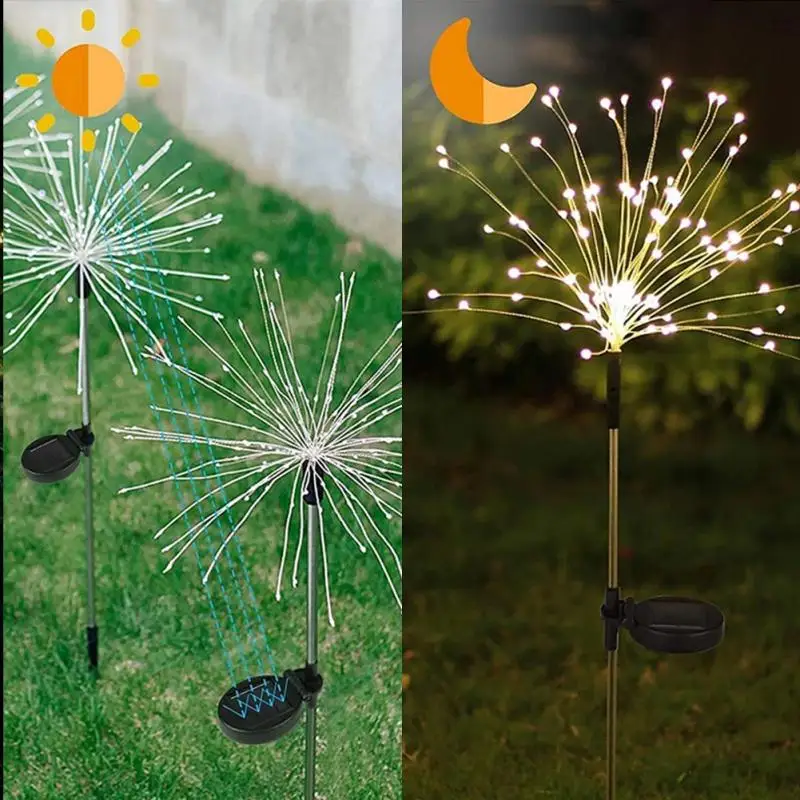 Lampe led en forme de feu d'artifice, à énergie solaire, 35 fils en cuivre,  lumière en forme d'étoile, luminaire décoratif d'extérieur, idéal pour un  jardin ou comme décoration de noël, DIY 