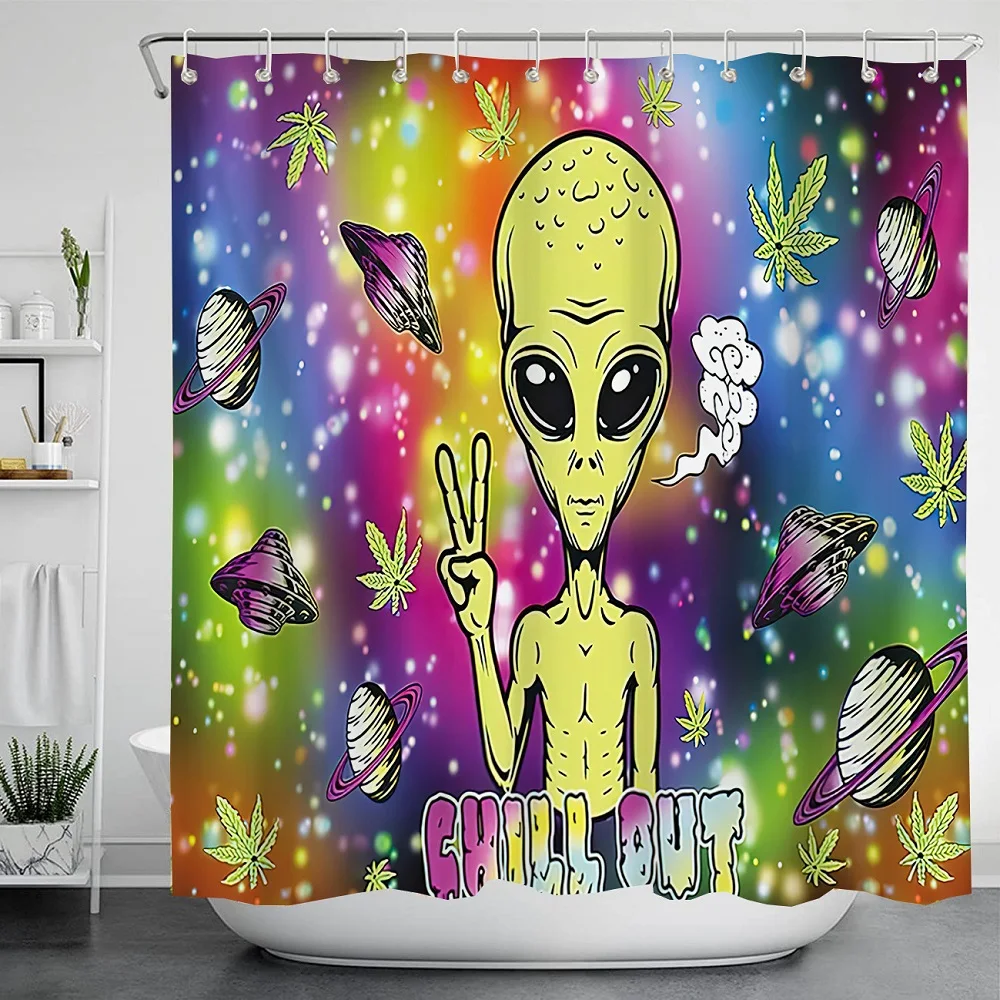 

Aliens Maple Leaf Shower Curtain Waterproof Bath And Anti-mold Bathroom Beach Screen Camper Accessories Household Items Blackout