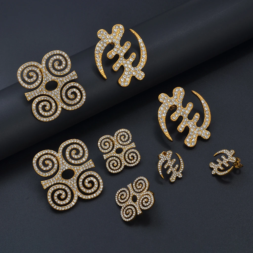 Anniyo African Symbol Earrings With Stone Dwennimen Gye Nyame Stud Earrings Ethnic Jewelry #371606 3
