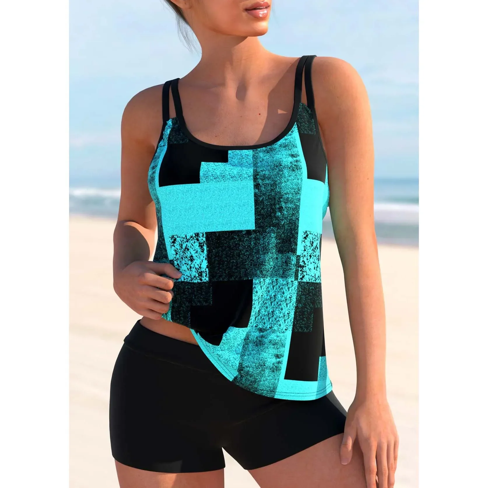 Women's Bikini Two Piece Black and White Chevron Printed Bowknot Holiday Beach Straps Swimsuit S-6XL