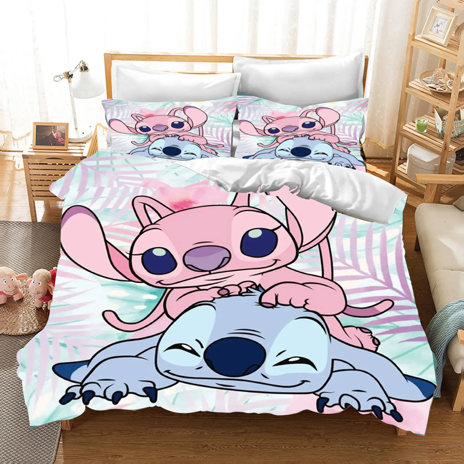 Duvet Cover Anime Stitch Cartoon Children King Size Set Comforter  Queen Twin Size Grade A Printed Bedding Quilt Cover