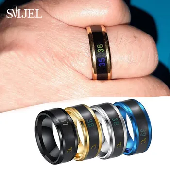 Anello per la temperatura corporea con sensore intelligente Uomo Donna Display multifunzionale in acciaio inossidabile Anelli per test della temperatura in tempo reale