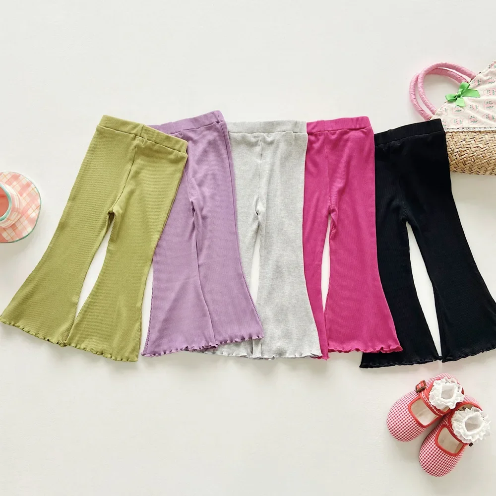 

Children Elastic Flared Pants Girls Solid Elasticity Leggings Cotton Trousers Spring Summer Boot Cut Pant Kids Girls Flares Pant