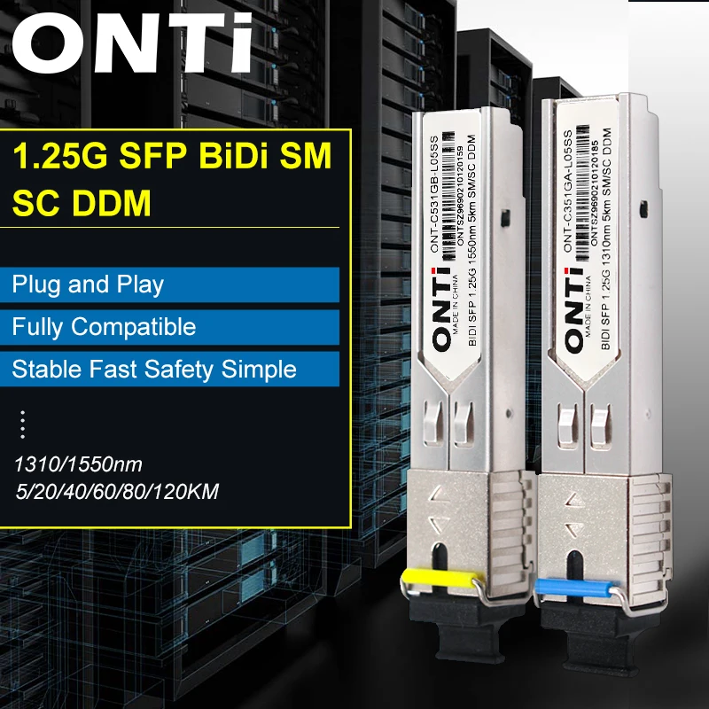 ONTi 1.25G BIDI SC Connector Transceiver WDM SFP Module Gigabit Single Mode Fiber Optical Ethernet Compatible with Cisco Switch infortrend 25gbe sfp28 optical transceiver lc wave length 850nm multi mode