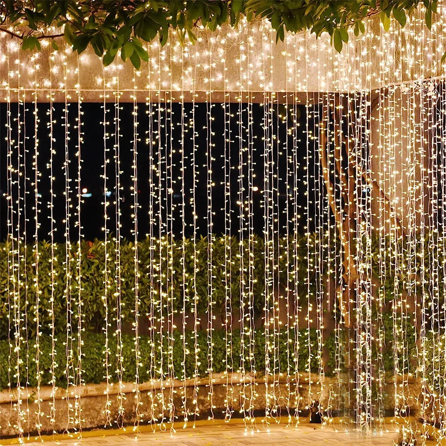 

3X3/6x3M Christmas Garland LED Curtain Icicle Lights With Remote Outdoor Fairy Curtain Light For Wedding Home Party Garden Decor