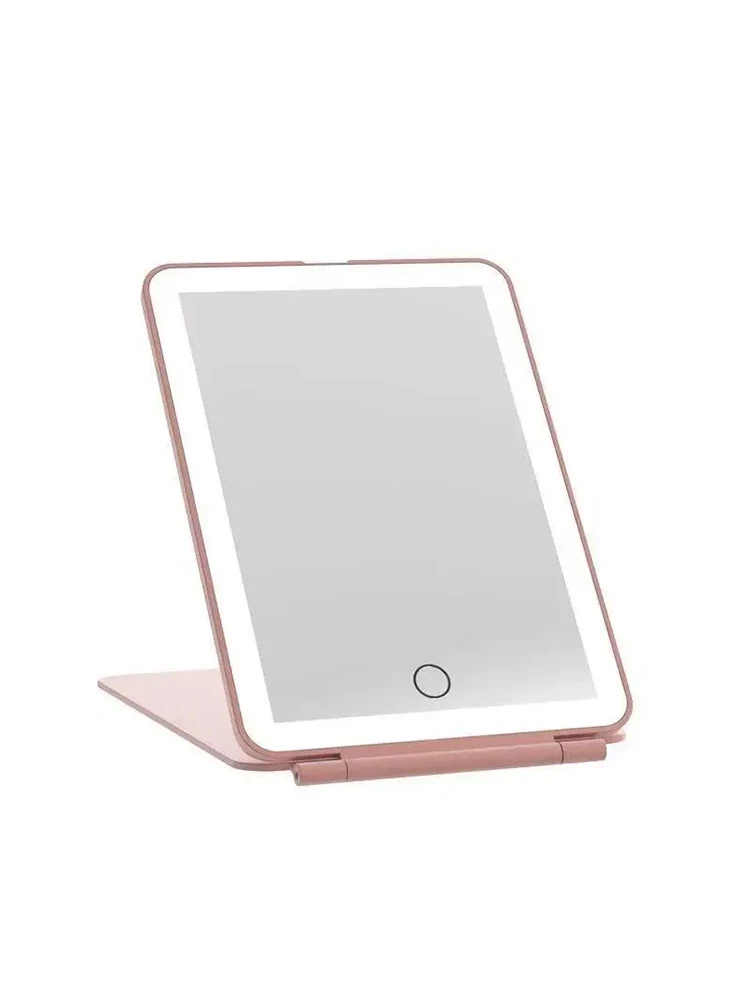 LED Foldable Travel Makeup Mirror 3 Colors Light Modes USB Rechargeable Touch Screen Portable Tabletop Cosmetic Mirror 2