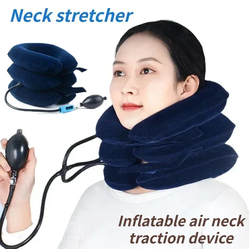 Inflatable Neck Stretcher Support Air Cervical Traction 3 Tubes Neck Braces Stress Relief Home Office
