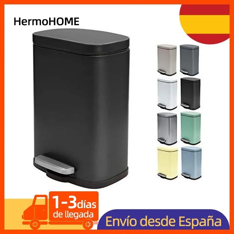 Papelera Con Pedal (5 Litros) Acero, Negro Cubo De Basura Grande
