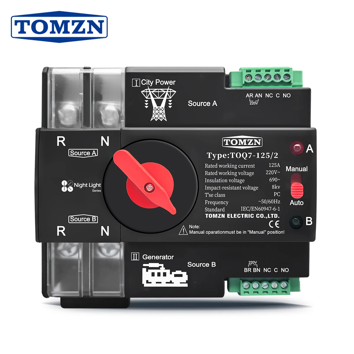 TOMZN TOQ7 - АВР 63A 100A 125A Серия Night Light