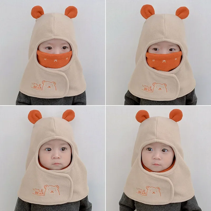Baby Hat Autumn and Winter Scarf Mask One-piece Hat Infant Face Protection Children's Ear Protection Hat To Keep Warm children peaked hat funny keep warm solid color sun protection kids spring hat for kids babies spring hat babies spring hat