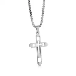 Elegant Double Cross Stainless Steel Pendant Necklace - Religious Amulet Jewelry (Necklace - S)