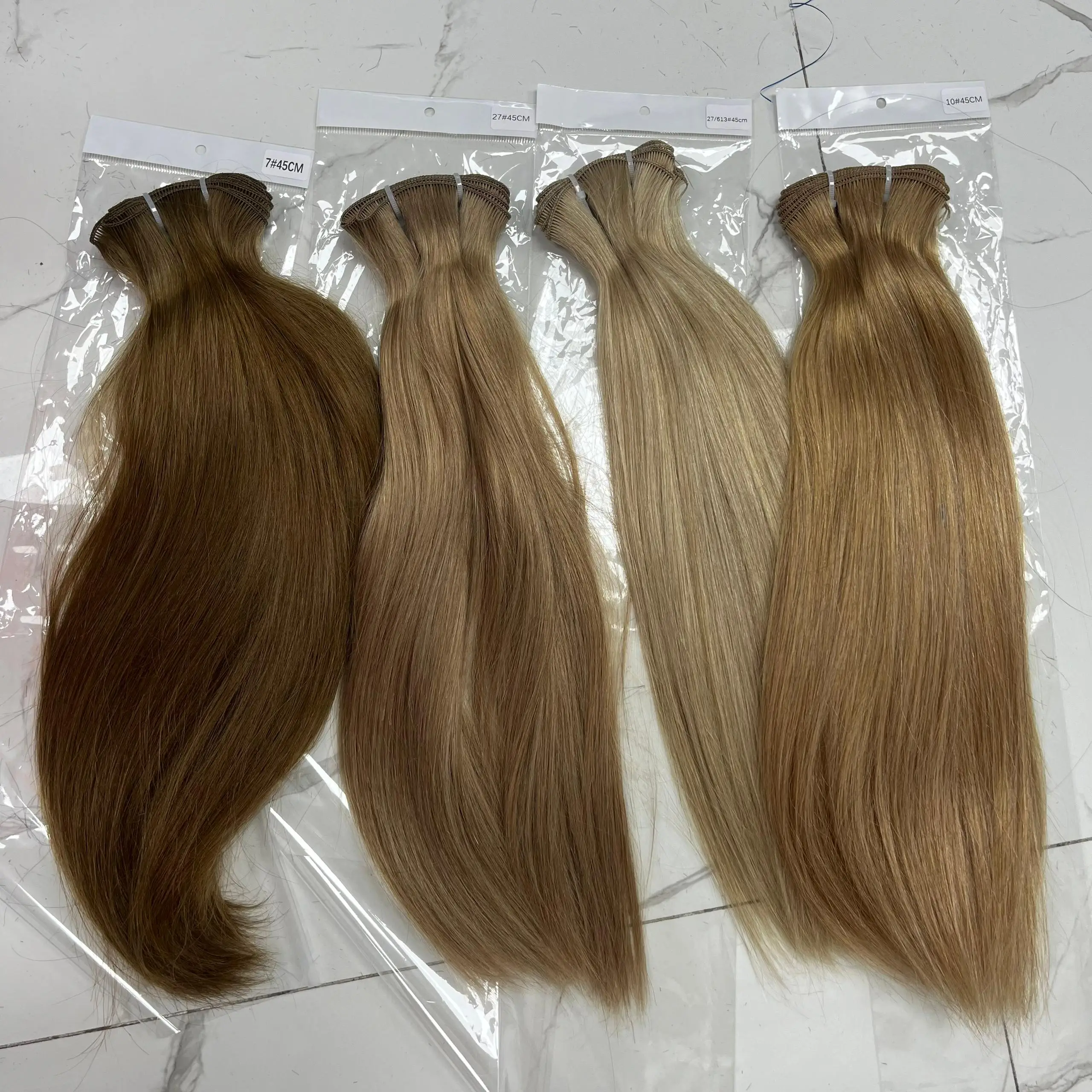 Genius Weft Straight Brazilian 100% Natural Human Hair Bundles Double Drawn Invisible Hair Extensions For Women Hair Weaves 3