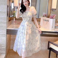 2026 Summer White Chiffon Long Dress Casual Floral Party Dress Elegant Short Sleeve Fairy Dresses for Women Sweet Beach Clothing - Image 3