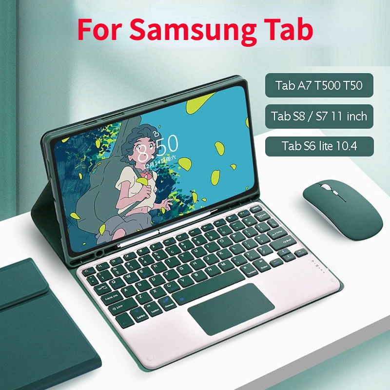Безжична мишка с клавиатура ZONFRONT за Samsung Galaxy Tab S8 X700 X706 S7 11-инчов капак S6 Lite 10.4 Tab A7 A8 Калъф с клавиатура