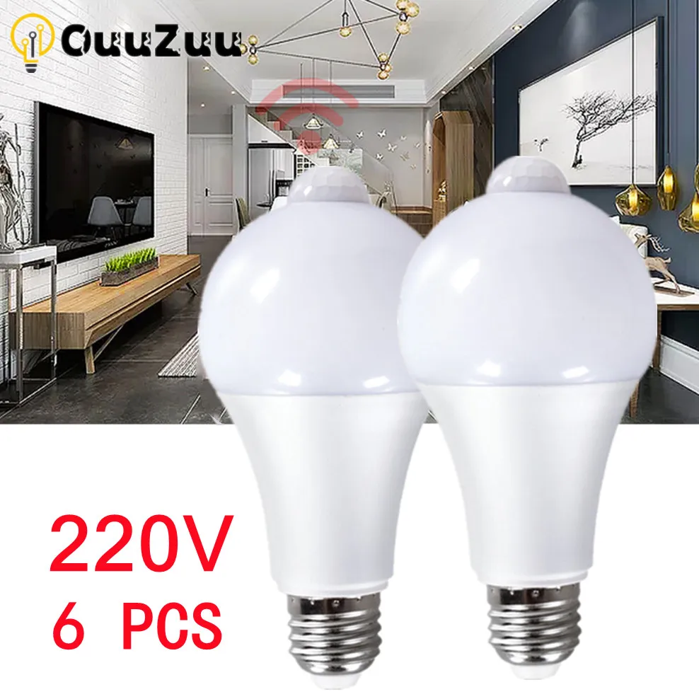 

6pcs E27 LED PIR Motion Sensor Light Bulb 9W 12W 15W 18W 220V Infrared Radiation Motion Detector Sensor Lamp for Home lighting