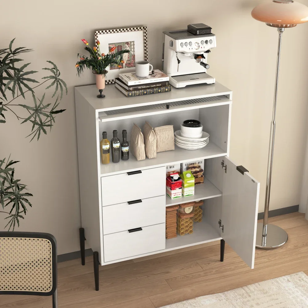 Holz-Sideboard mit 3 Schubladen, 1 Tür, 1 Glastür, Stauraum für Küche, Esszimmer, Flur, 85 x 40 x 120 cm – Detail 7