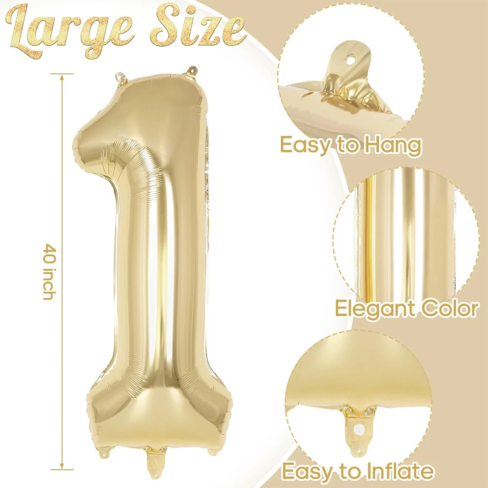 40 Zoll Champagner-Gold Große Zahlenballons 0-9 Hellgold Folien-Heliumballons Große Zahlen für Geburtstagsfeier Jubiläumsdekoration – Detail 4