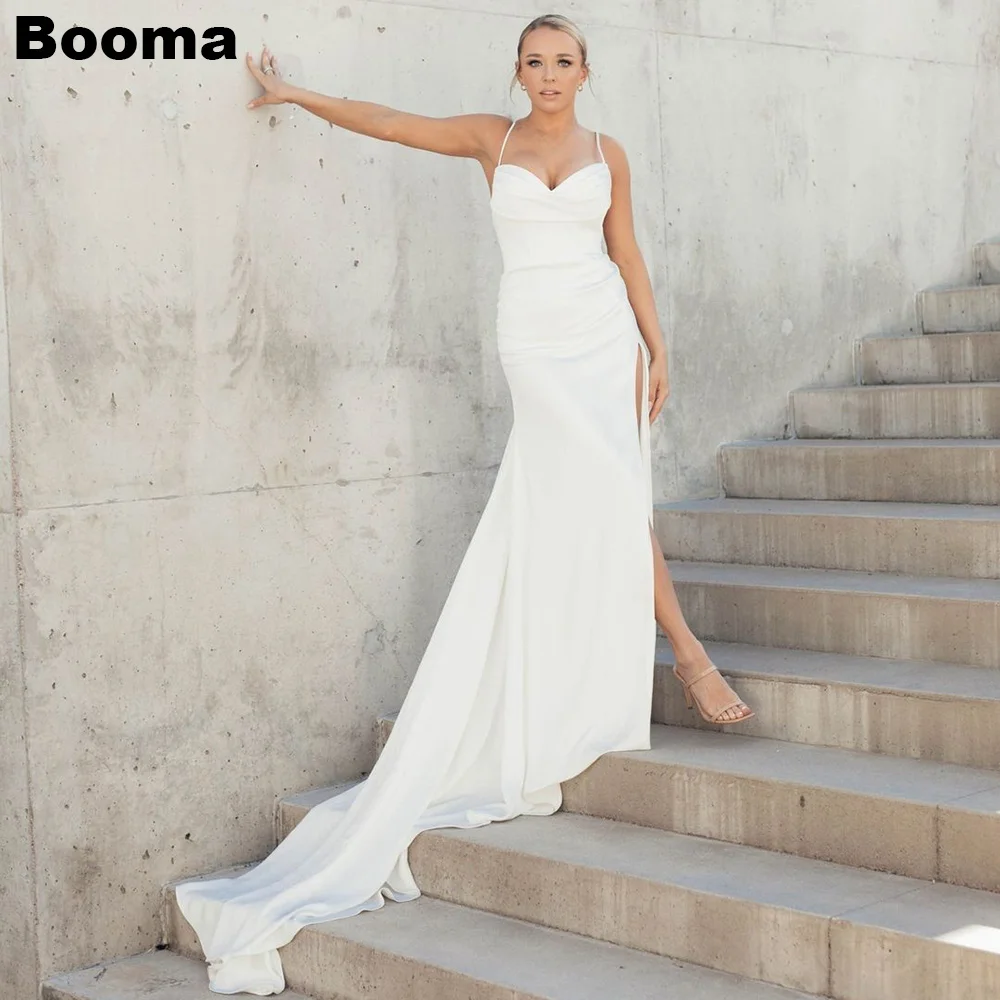 

Booma Elegant Mermaid Wedding Dresses Sweetheart Stain Bridals Evening Dresses for Women Leg Slit Simple Brides Party Gown