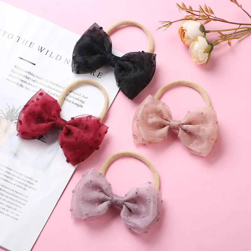 

Lovely Lace Bows Headband Newborn Headbands for Baby Girl Handmade Nylon Elastic Hairband Hair Accessories Baby Photography Prop