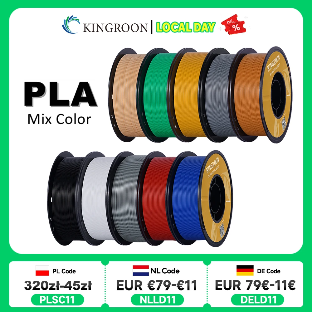 KINGROON PLA Filament 1.75mm 5/10KG pla Plastic For 3D Printer, Standard 1kg/roll 3D Printing Filaments Mix Color Local Shipping