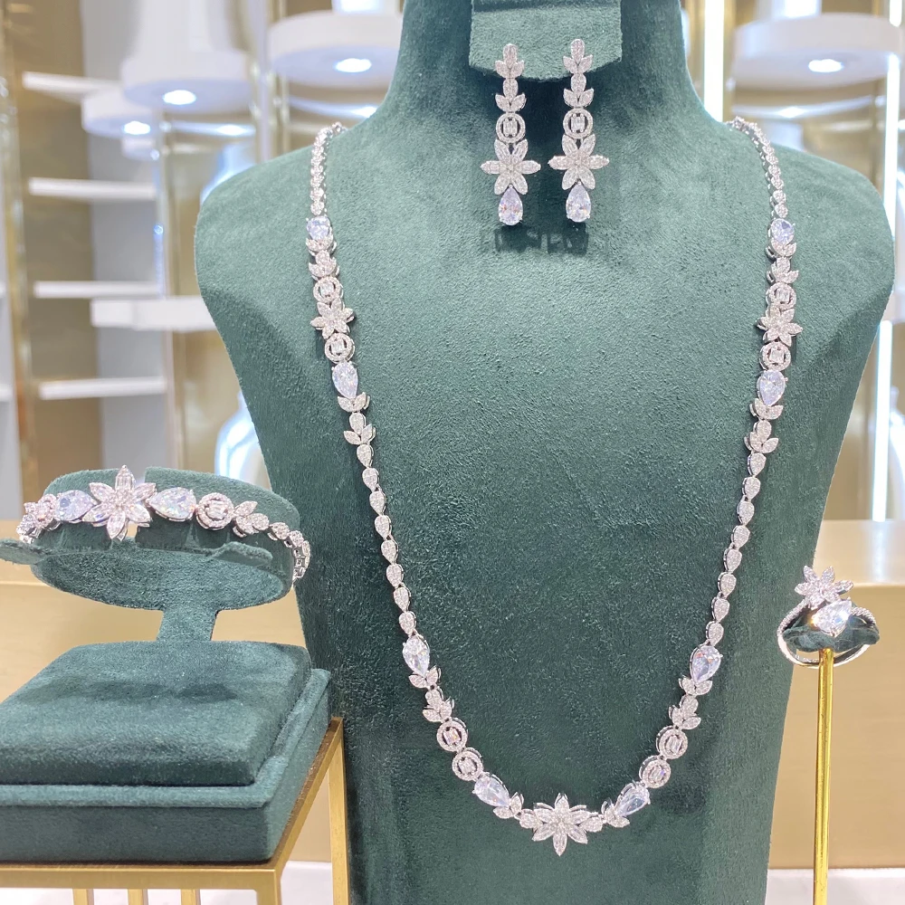 

TIRIM New Long Necklace Set for Women CZCubic Zirconia Necklace Set Sweater Chain Necklace Drop Pendant Necklace Wedding Jewelry